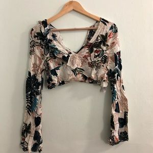 Nasty Gal Cropped Tropical Longsleeve Blouse